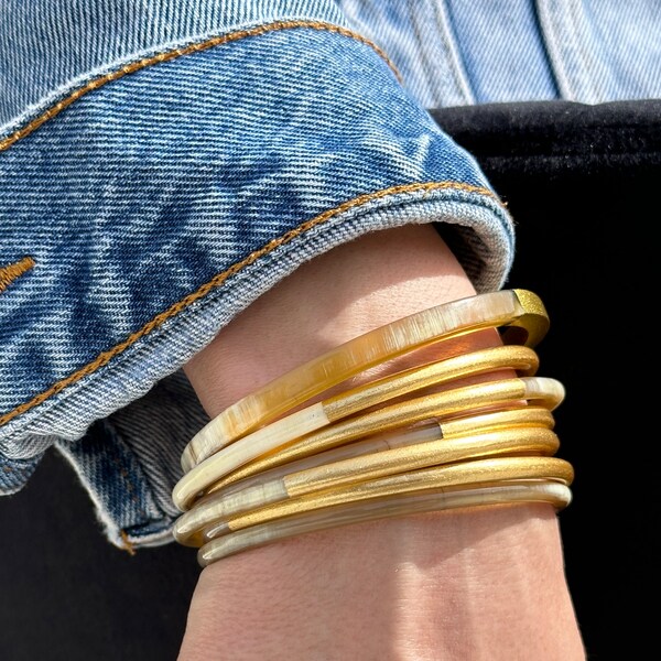 Bracelets femme en corne de buffle - Upcycling - Jonc en corne de buffle naturel - or - argent - [Stock limité] [PROMO flash]