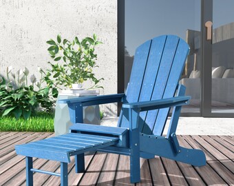 Hurley Stanton Prior Plastic/Resin Folding Adirondack Chair with Ottoman (Blue )