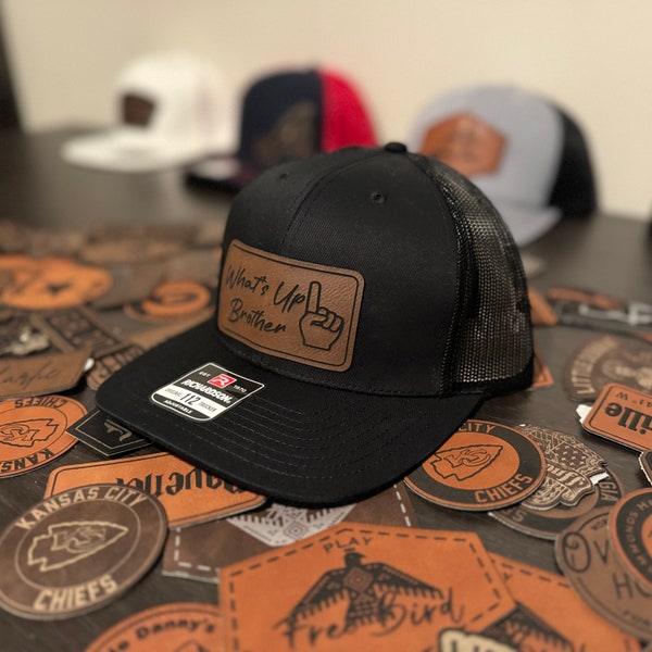 What's Up Brother Hat | Sketch Hat | Tik Tok Hat | Leather Patch Hat | Leatherette | Trucker Hat