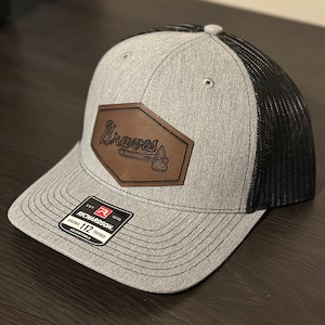 MLB Team Hat | Leather Patch Hat | Braves Hat | Baseball Hat | Leatherette| Trucker Hat