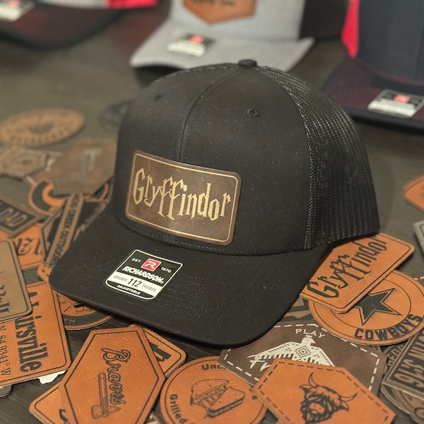 Gryffindor House Trucker Hat | HP Wizard Inspired Hat | Leatherette Patch | Engraved Leatherette Patches | Richardson 112 Hat