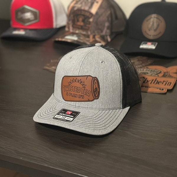 Twisted Tea's and Plan B's Patch Hat | Leather Patch Hat | Joke Hat | Leatherette | Trucker Hat