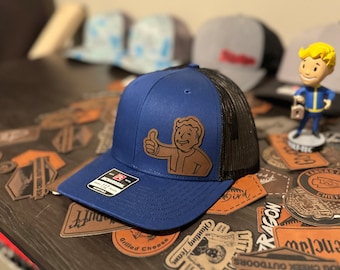 Vault Boy Fallout Hat | Fallout 3 Hat | Leather Patch Hat | Leatherette | Trucker Hat