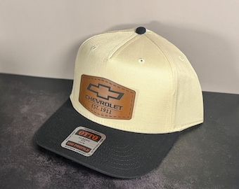 Chevrolet Leather Patch Hat | Chevy Hat | Car Guy Hat | Gift for Husband | Leather Patch Hat | Leatherette | Trucker Hat