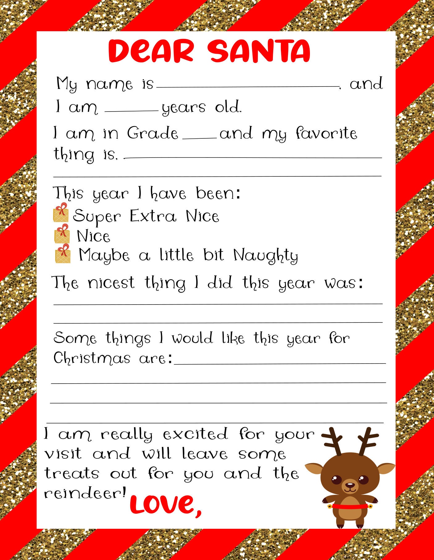 Printable PDF Letter to Santa With Red and Gold Glitter - Etsy