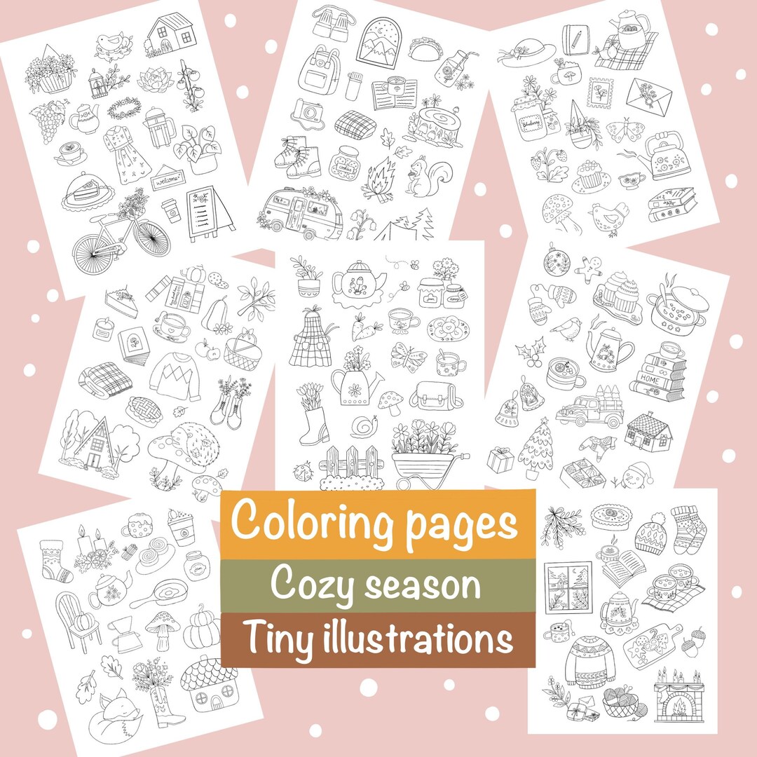 Printable Coloring Pages Pdf for Adult, Tiny Illustration Cozy Seasonal ...