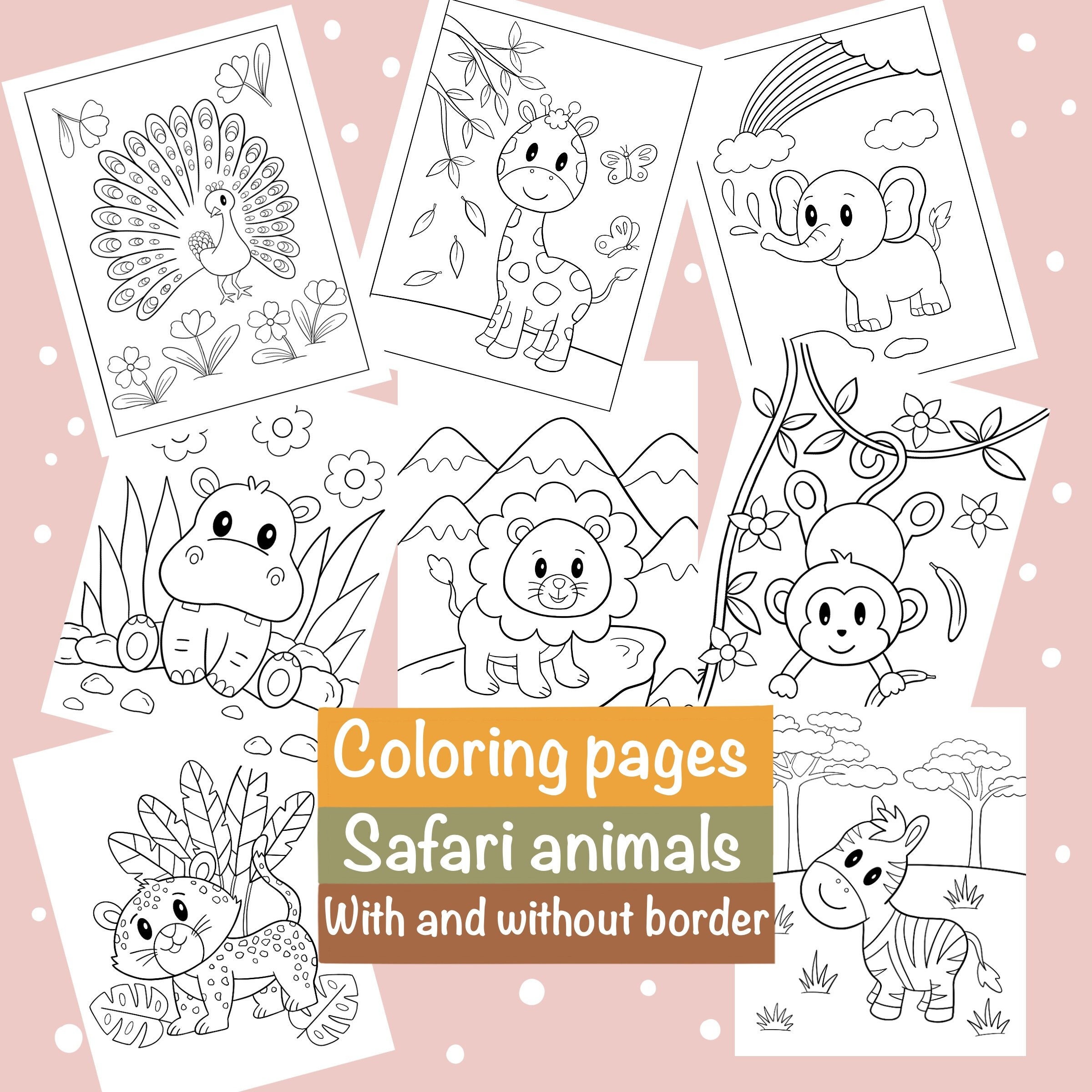 Printable Coloring Pages Pdf, Cute Safari Animals, Forest Jungle Nature