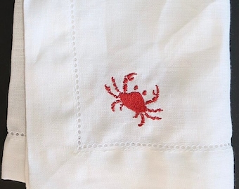 Crab Hemstitched Embroidered Napkin