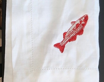 Fish Hemstitched Embroidered Napkin