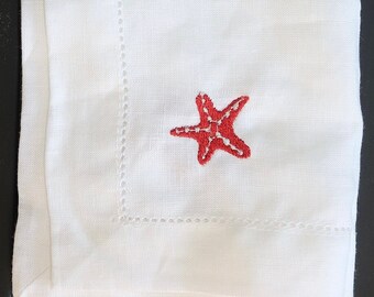 Starfish Hemstitched Embroidered Napkin