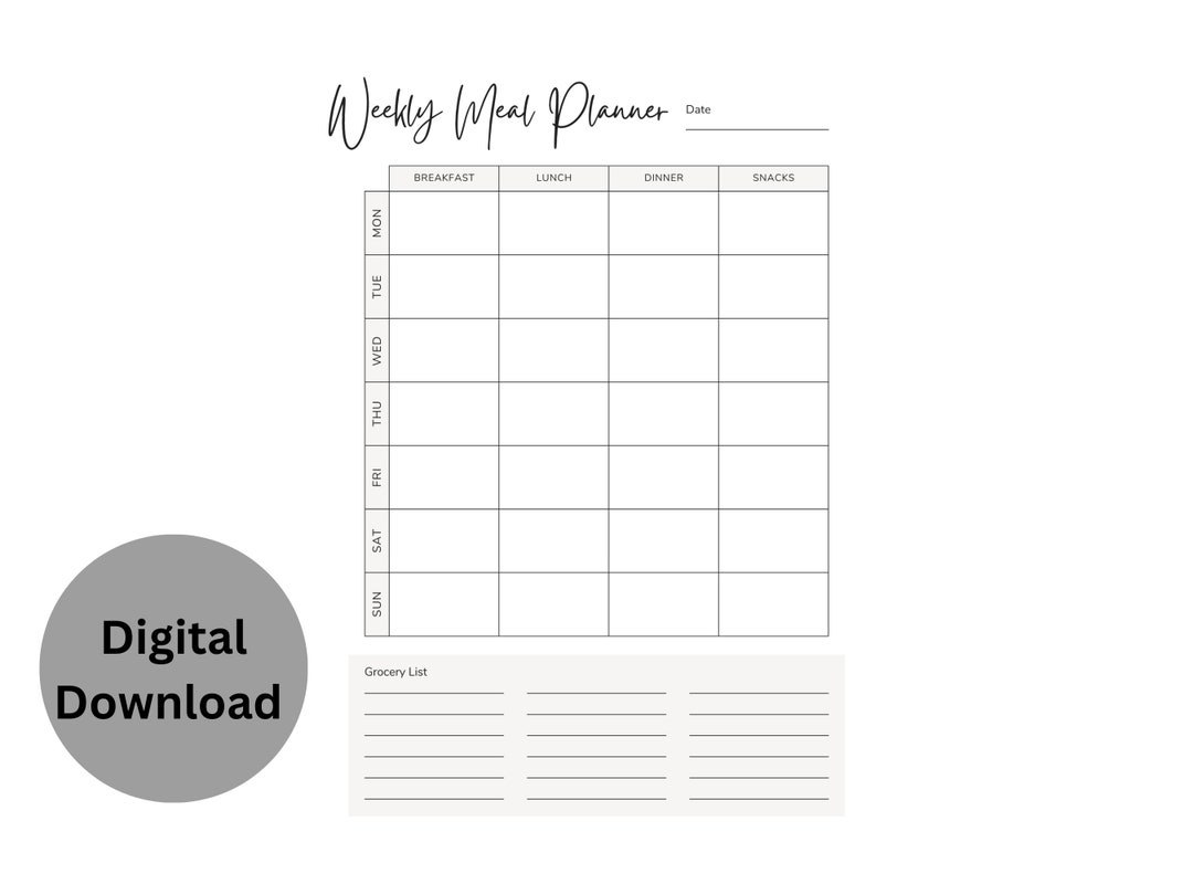 Printable Weekly Meal Planner Digital Download - Etsy