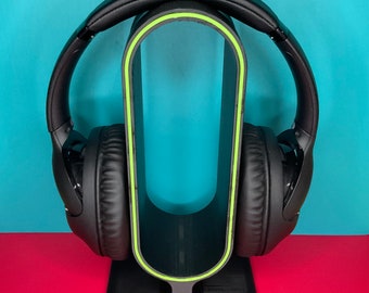 Oval Hollow Headphone/Headset Stand - Modern Simplistic - Gaming DJ - Black And Green