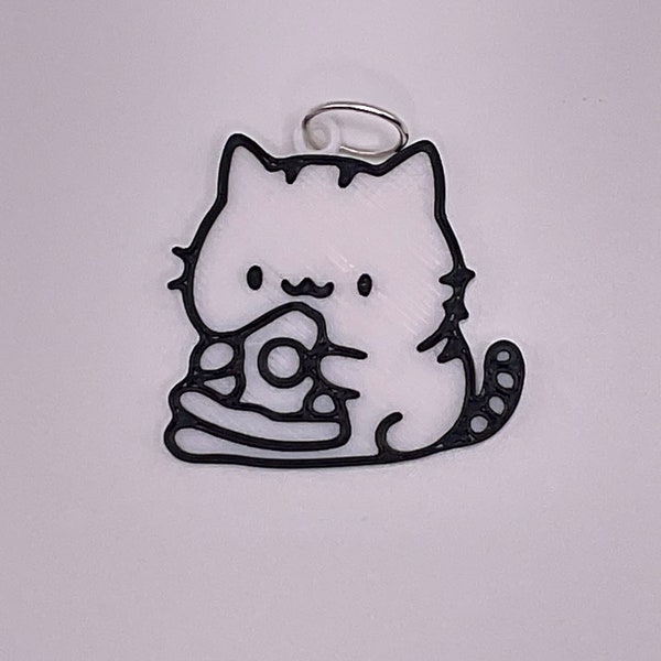 Novelty Cute Hungry Cat Keychain Bag Charm Gift Shipping Freebie Bulk Packaging Black And White Keyring Tag Themed Present Kids Adults