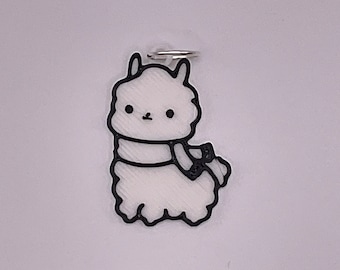Novelty Cute Alpaca Keychain Bag Charm Gift Shipping Freebie Bulk Packaging Black And White Keyring Tag Themed Present Kids Adults