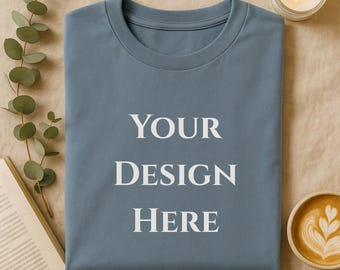 Stone Blue Gildan 64000 T-Shirt Mockup (PNG)
