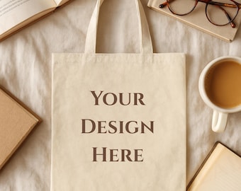 Canvas Tote bag Mockup Natural, Book Lover Tote Bag Lifestyle Shopping Bag Mock-Up Cottton Beige Tote Bag Liberty Bags OAD113