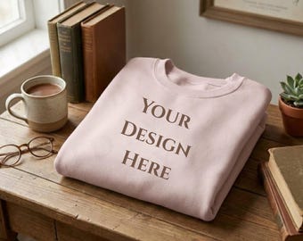 Dark Academia Gildan 18000 Light Pink Folded Sweatshirt Book lover Sweater