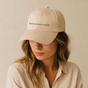 Classic Dad Cap Stone Mockup, Stone Hat Mockup Yupoong 6245CM Dad Hat Mockup Woman Model printful hat mockup