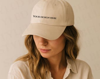 Classic Dad Cap Stone Mockup, Stone Hat Mockup Yupoong 6245CM Dad Hat Mockup Woman Model printful hat mockup