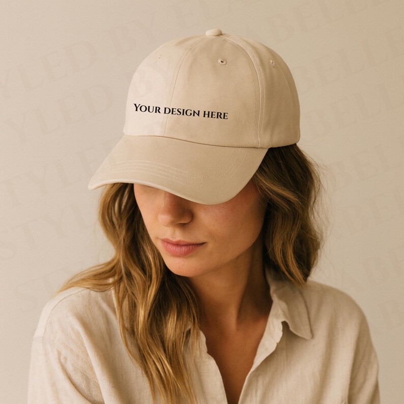 Classic Dad Cap Stone Mockup, Stone Hat Mockup Yupoong 6245CM Dad Hat Mockup Woman Model printful hat mockup