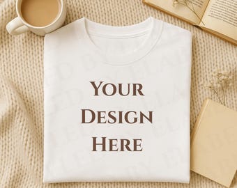 Gildan 64000 White T-Shirt Mockup, Folded Shirt PNG (Digital Download)