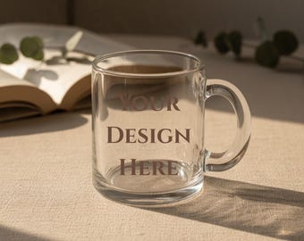 Clear Glass Mug Mockup, 10 oz Coffee Cup (PNG Digital Download)