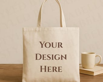 Cozy Canvas Tote bag Mockup Natural, Book Lover Tote Bag Lifestyle Shopping Bag Mock-Up Cottton Beige Tote Bag Liberty Bags OAD113