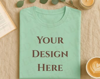 Mint Green Gildan 64000 T-Shirt Mockup, Folded PNG (Digital Download)