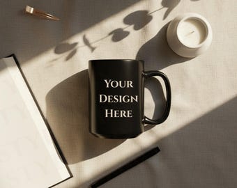 Black Ceramic Mug Mockup, 15 oz, PNG (Digital Download)