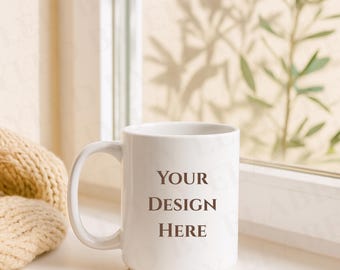 Cozy White 15 oz Mug Mockup, Minimalist 15 oz coffe mug mockup, ceramic mug mockups  print on demand printify printful trendy mug mockup