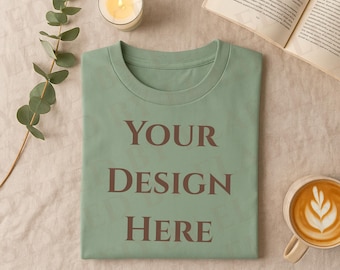 Gildan 64000 Sage T-shirt Mockup, Folded PNG (Digital Download)