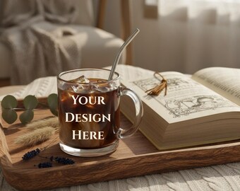 Clear Glass Mug Mockup, 10 oz, Print On Demand (PNG Digital Download)
