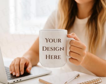 White 15 oz Mug Mockup, Office 15 oz coffe mug mockup, ceramic mug mockups  print on demand printify printful trendy mug mockup