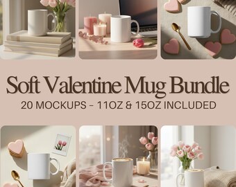 Soft Valentine Mug Mockup Bundle 20 Cozy Neutral Ceramic Mug Mockups (11oz & 15oz) Blush