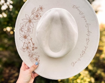 Engraved Boho Cowgirl Hat, Custom Scripture