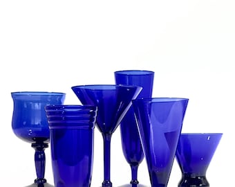 Vintage Cobalt Blue Cocktail Glass Curation - Group of 6