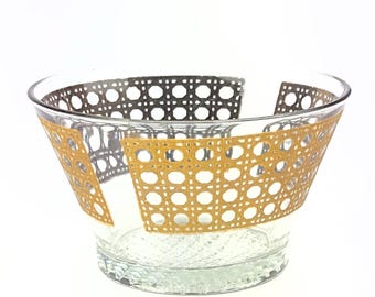 Large Vintage 22K Gold Embellished Glass Canella Ice Bowl by Culver Ltd