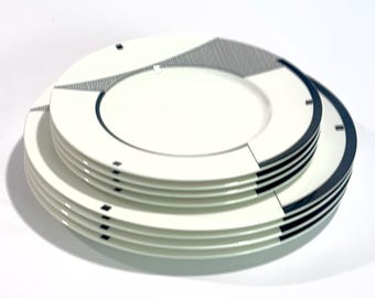 Black & White Geometric ‘Angles’ Dinner and Side Plates by Christopher Stuart Circa 1995 - Place Settings for 4 / 8 Pieces