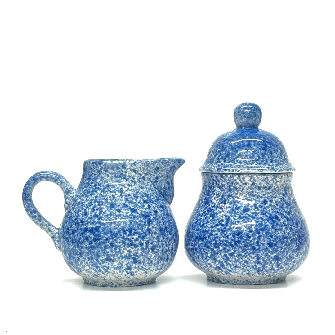 Vintage Blue and White Splatterware Ceramic Creamer & Sugar Bowl Set - Etsy