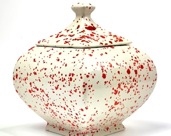 Mid-Century Modern Orange Splatterware Lidded Ginger Jar
