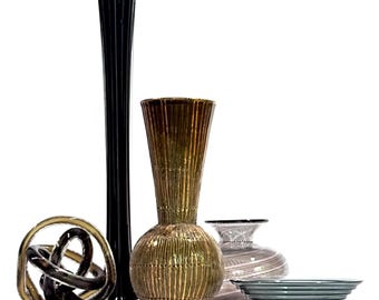 Moody Mid-Century Medley: Dark Neutrals Glass & Ceramic Curation - Group of 5