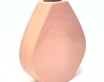 Vintage Royal Haeger Salmon/Peach Flat Ceramic Vase circa 1980s.