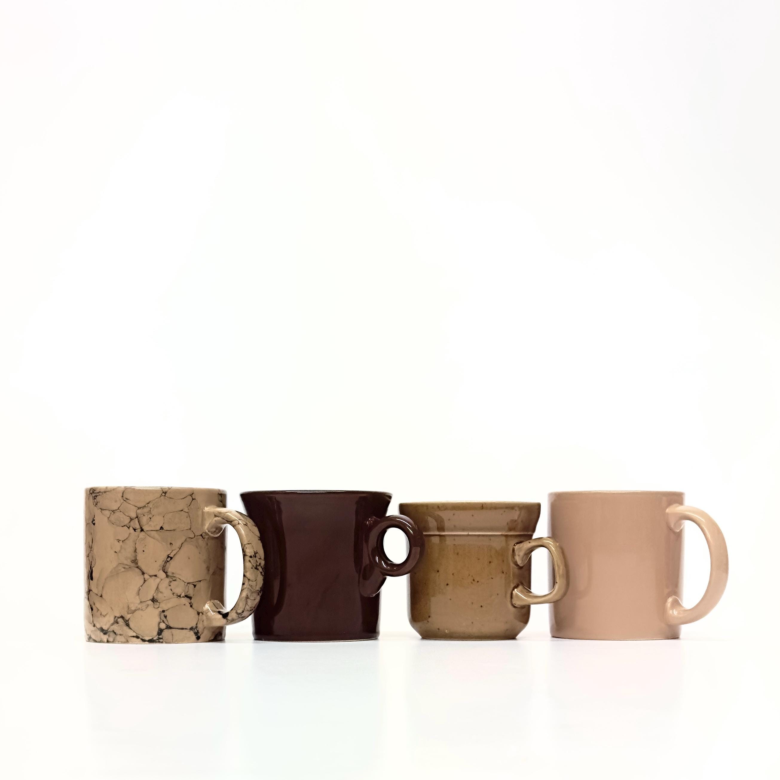 Vintage Brown Ceramic Mug Curation - Group of 4