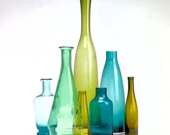Elegant Jewel-Toned Vintage Glass Bottle Curation - Group of 7