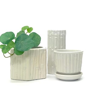 Hollywood Regency White Ceramic Faux Bamboo Containers - Group of 3