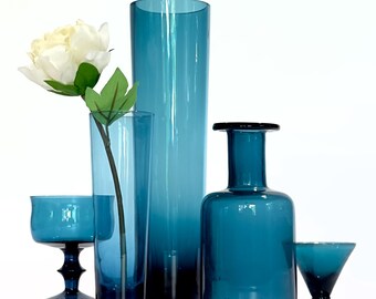 Sophisticated Finnish Style Inky Blue Decorative Glass Vessel Curation - Group of 5