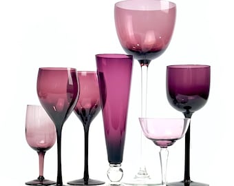 Vintage Amethyst Glass Stemware Curation - Group of 7