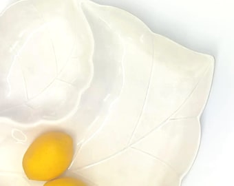 White Ceramic Compartmentalized Leaf Serving Dish by Studio Nova