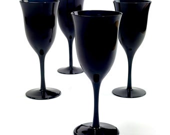Immaculate Semi-Opaque Vintage Tivoli Black Lead Crystal Goblets by Carico, circa 1970s - Set of 4