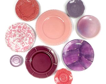 Pink n’ Purple Paradise Vintage Wall Plate Curation - Group of 9